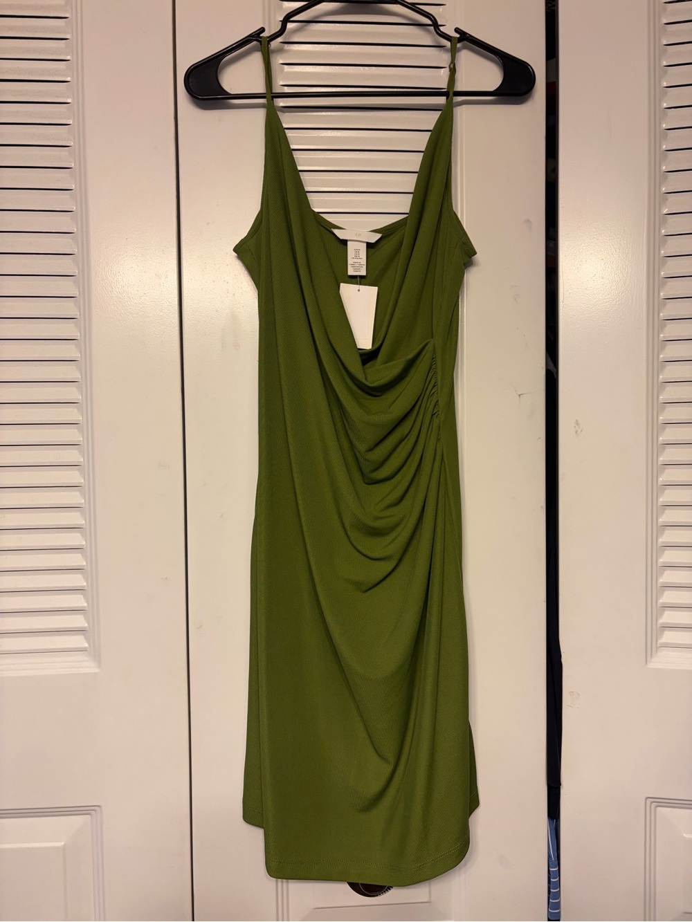 H&M Olive Green Draped Midi Slip Dress